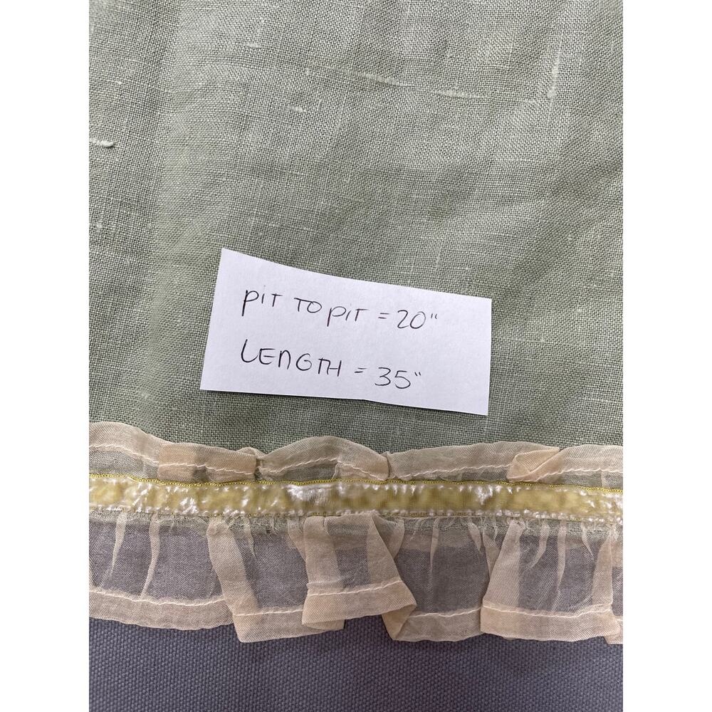 Y2K Vintage 100% Linen Sage Green & Cream Lace Knee Length Tent Dress Large - Picture 4 of 4